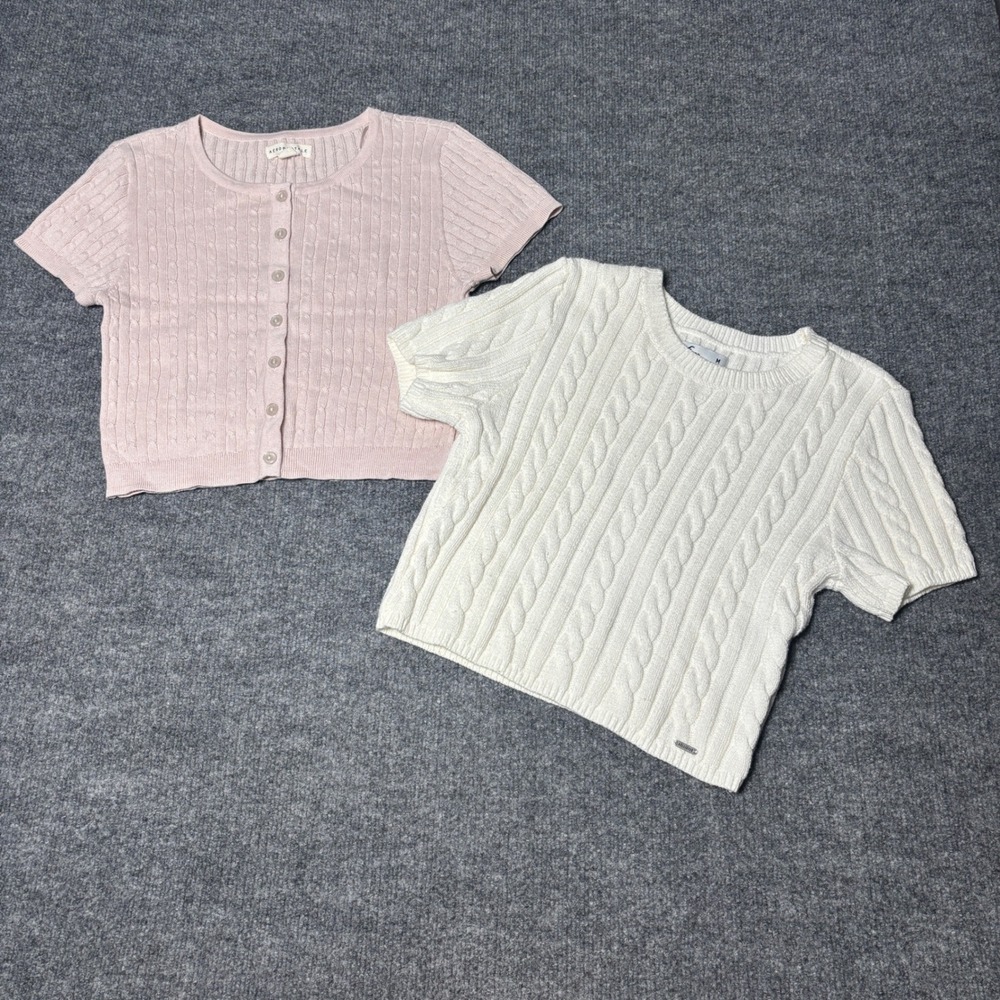 Hollister Aéropostale Cable Knit Sweater Bundle Women M Pink Cream